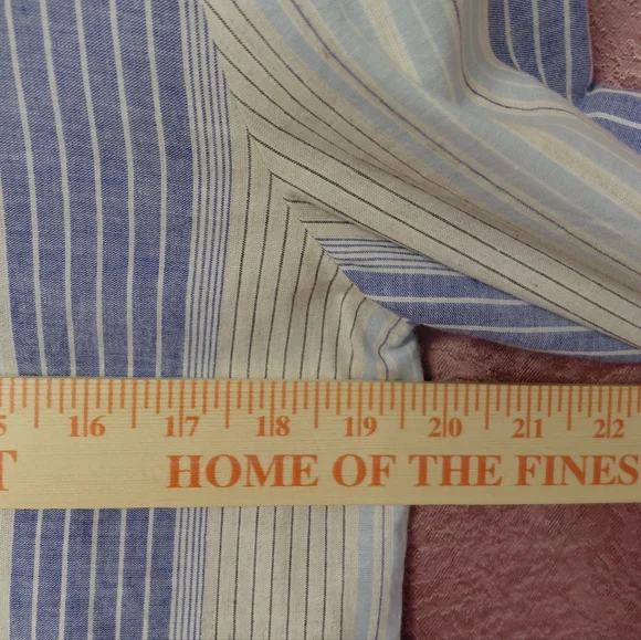 Women's Lafayette 148 NY Blue Ivory Striped Button-Down Shirt Linen Cotton - Picture 6 of 7